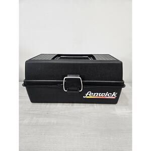 Vintage Black FENWICK by WOODSTREAM 2-Tray Fishing Tackle Box USA Made